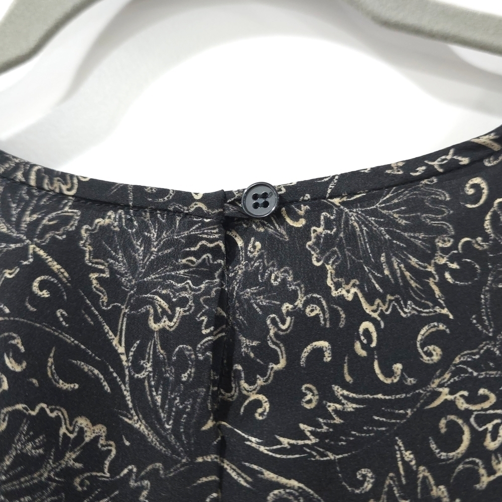 Jones New York Vintage Deadstock Black Tan Patterned Short Sleeve 100% Silk Top - Picture 10 of 14
